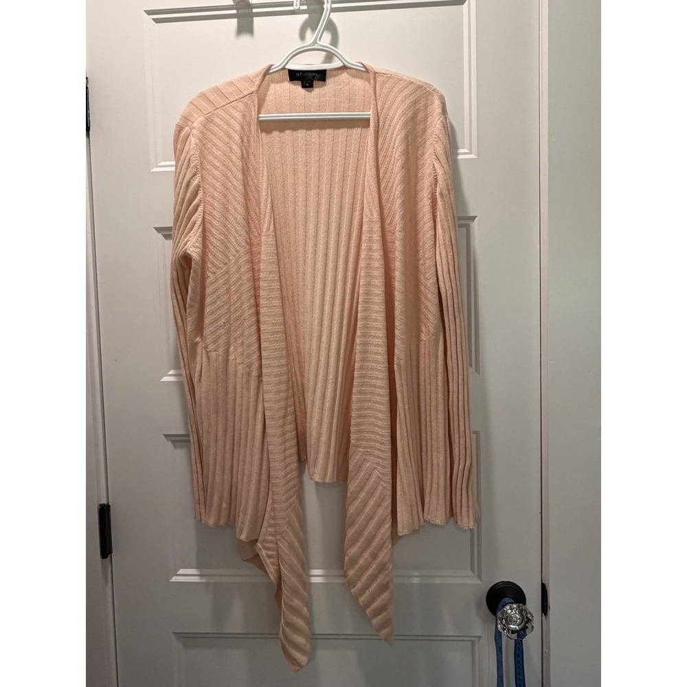 St John XL Peach 100% Cashmere Waterfall Cardigan Open Front Rib Knit